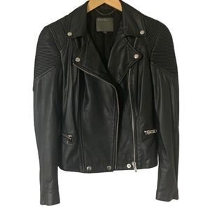 Muubaa Schwarz Biker Moto Ribbed Black Leather Jacket Size 4 Bikercore